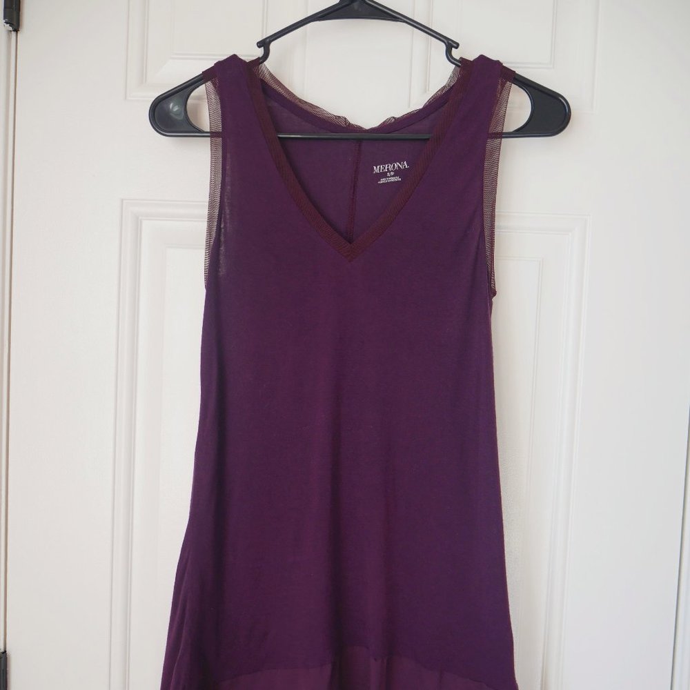 Plum V-Neck Tank with Mesh Detailing